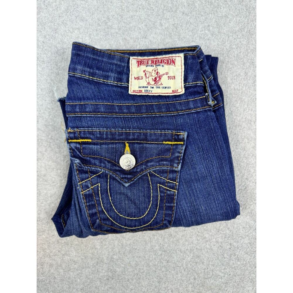 True Religion Becky Dark Wash Embellished Button Bootcut Jeans Size 25